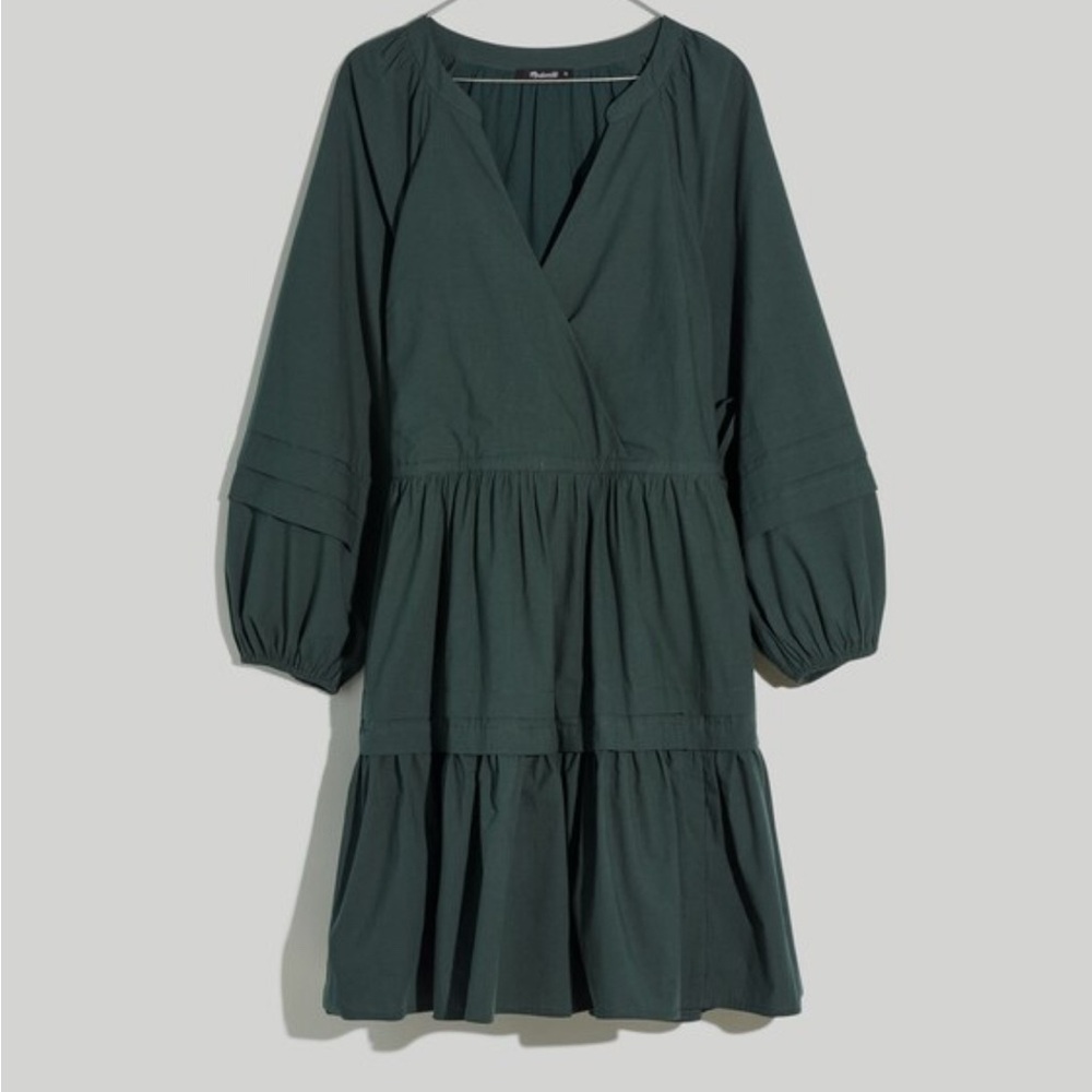 Madewell Green Crinkle Poplin Wrap Mini Dress 2x
